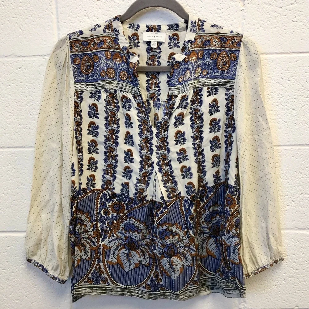 Lucky Brand Rami Peasant Boho Blouse - Picture 2 of 16